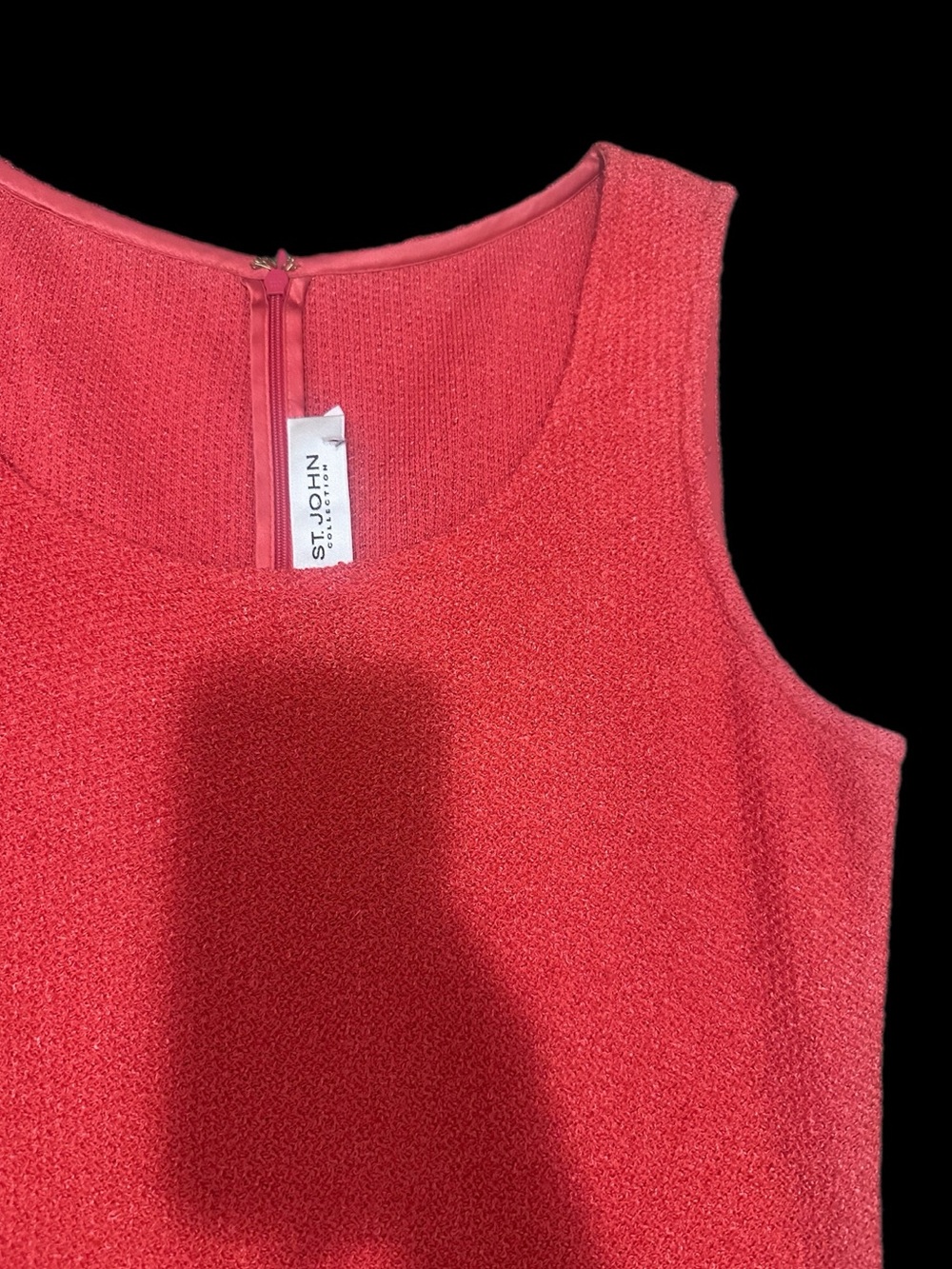 St. John Collection Sleeveless Red Textured Midi Dress
